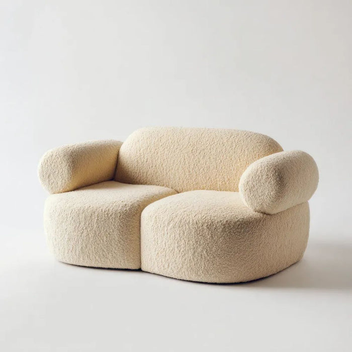 Sofa 2 miejsca Zaokrąglony krem w poliestrowym zatrzasku, 160 x 90 x 75 cm