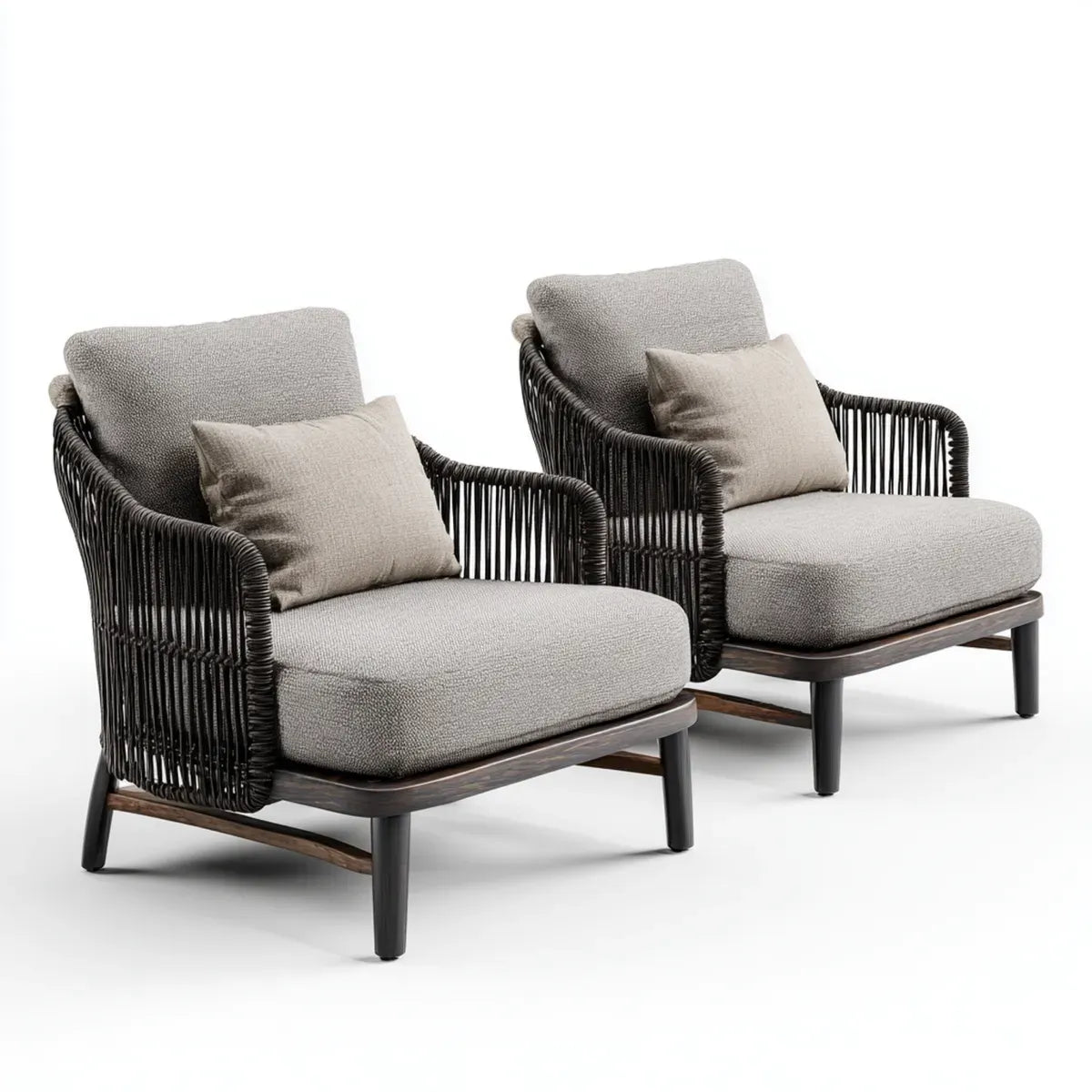 Fotel, Zestaw 2 foteli salonowych z drewna szarego i czarnego 80 x 75 x 82 cm, z polietylenu i litego drewna