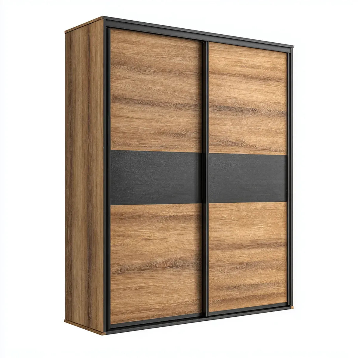 Szafa z 2 drzwi przesuwne brązowy i czarny dąb 120 x 60 x 200 cm w prostokątnej płyty wiórowej
