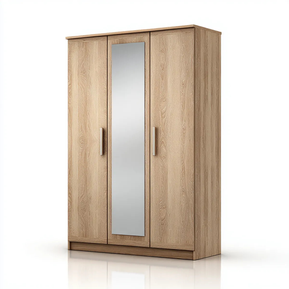 Szafa 3-drzwiowa z lekkiego dębu z lustrem 120 x 52 x 200 cm w prostokątnym panelu melaminy