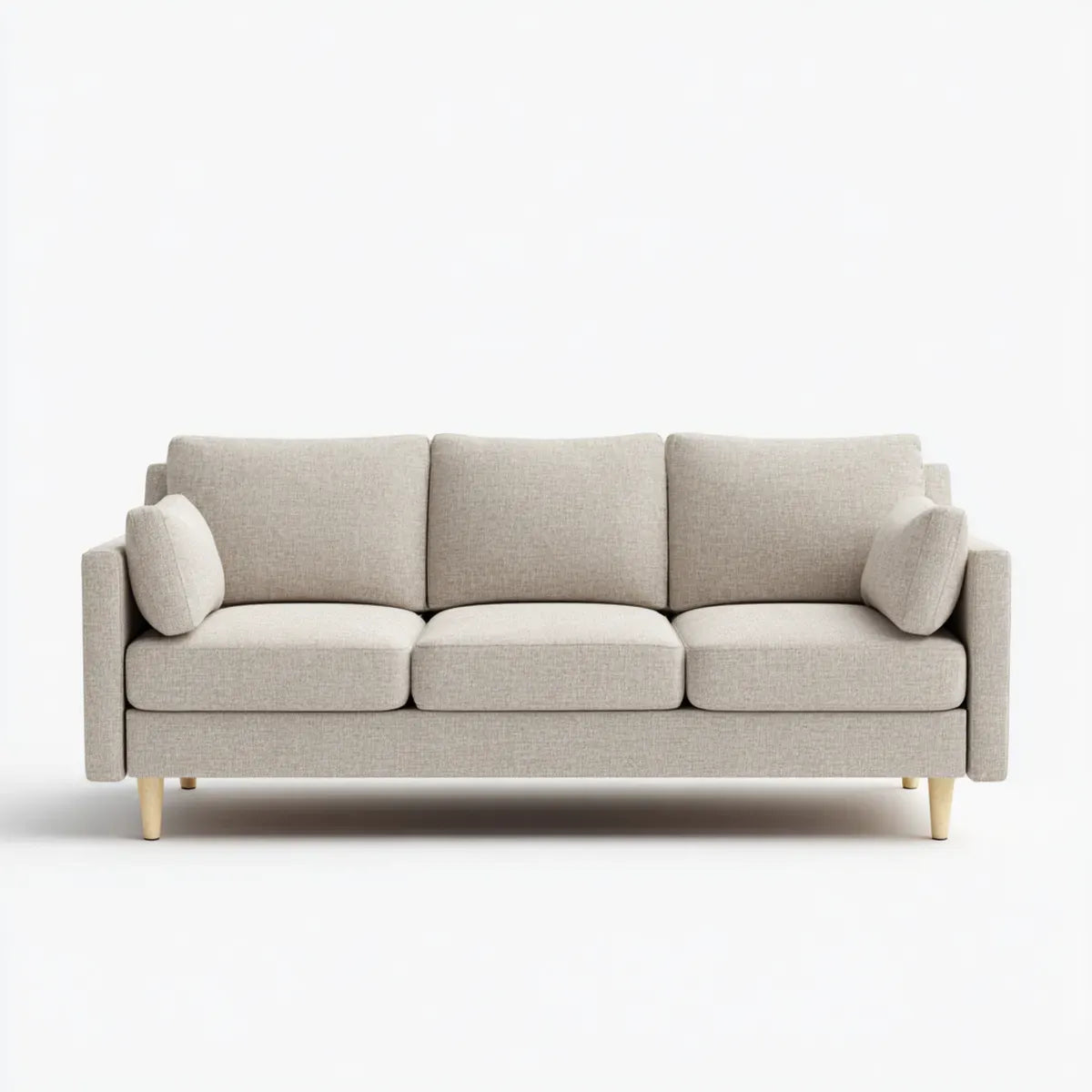 Sofa, 3-osobowa kanapa beżowa 210 x 90 x 85 cm tapicerka poliestrowa prostoliniowo wyściełana