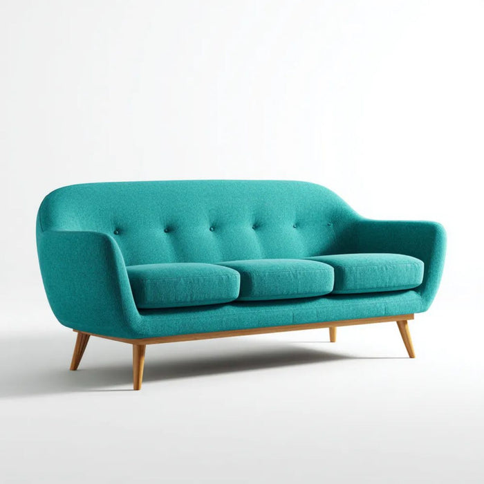 Sofa, Turkusowy 3-osobowa sofa w poliestrze z litego drewna nogi, 210 x 85 x 82 cm