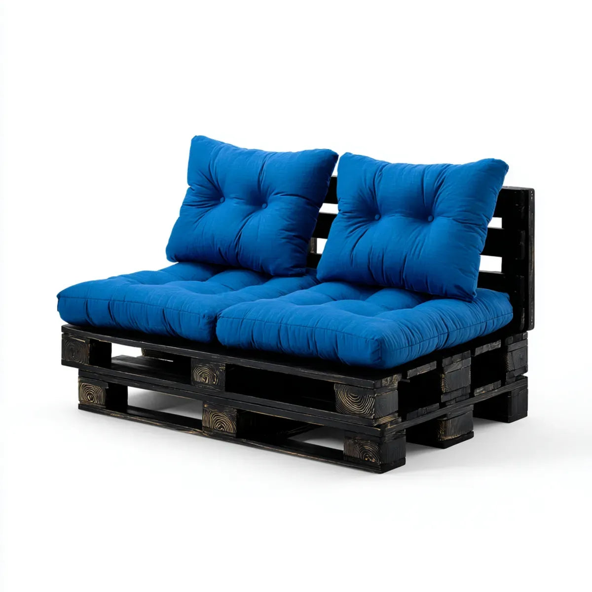Sofa ogrodowa, Tapczan 2-osobowy niebieski czarny wykonany z drewna sosnowego z poduszką poliestrową prostokątną 120 x 80 x 65 cm