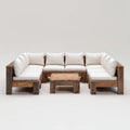 Sofa ogrodowa, Zestaw do barierki Taras 5- część brązowa śmietana z litego drewna Acacia U- kształt 240 x 240 x 70 cm