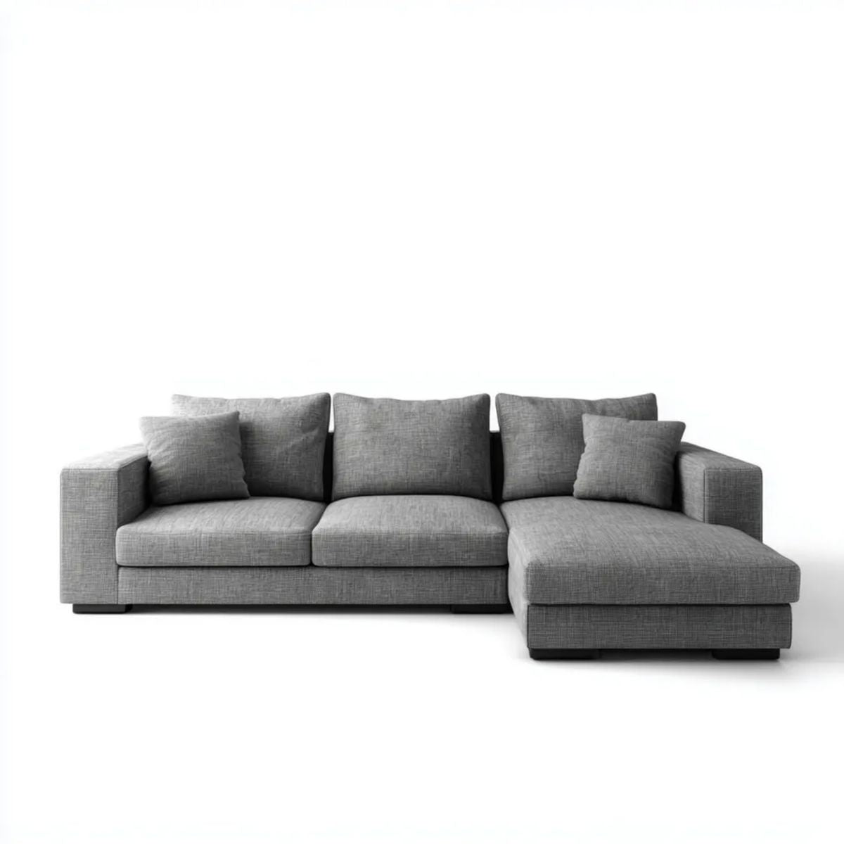Sofa, 4-osobowa wyprostowany narożnik sofa w szarej bawełnianej poliestru 280 x 160 x 80 cm