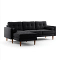 Sofa, 3-osobowa poliester czarny sofa z drewnianymi nóżkami, 230 x 150 x 85 cm