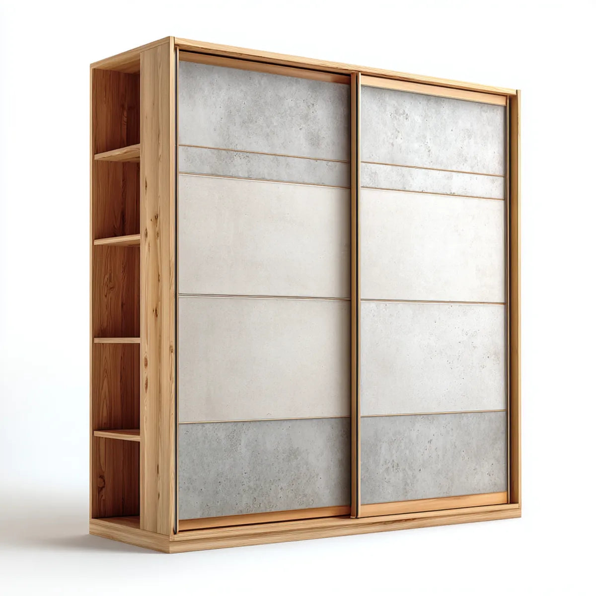 Szafa z drzwiami przesuwanymi lekki dąb i szary beton 200 x 60 x 220 cm w prostokątnym MDF